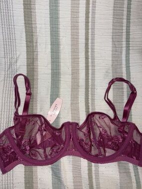 Victoria's Secret Plum Embroidered Sheer Underwire Bra